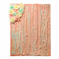 Textured Peach Colored Painting with Flowers and Pearls