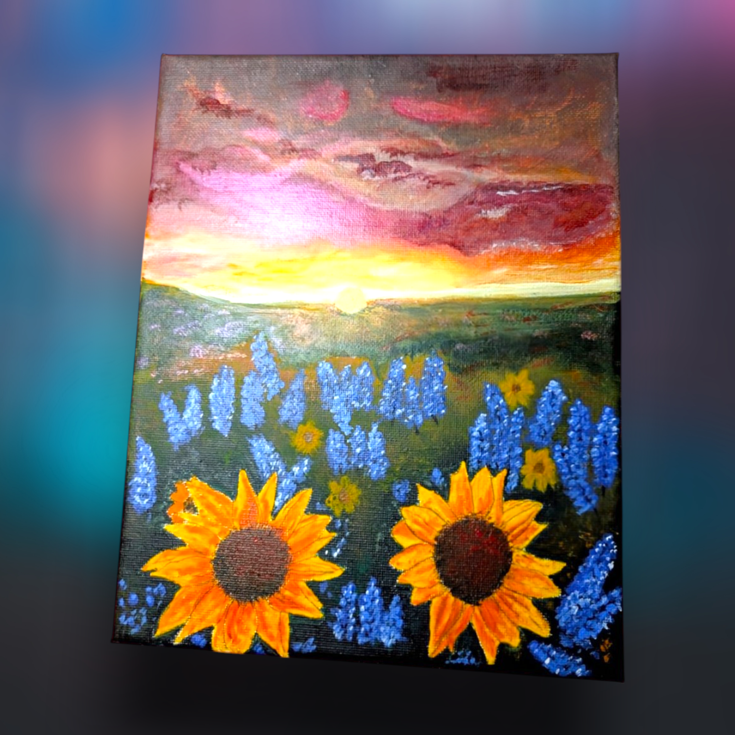 Sunflowers and Bluebonnets in Harmony