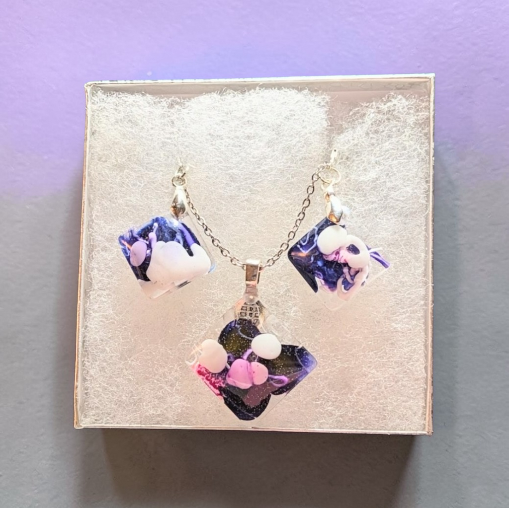 Playful Purple Clouds: Handcrafted Resin Jewelry Set