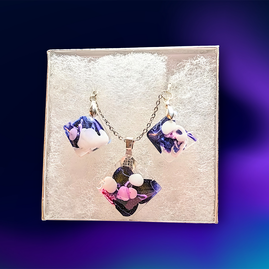 Playful Purple Clouds: Handcrafted Resin Jewelry Set