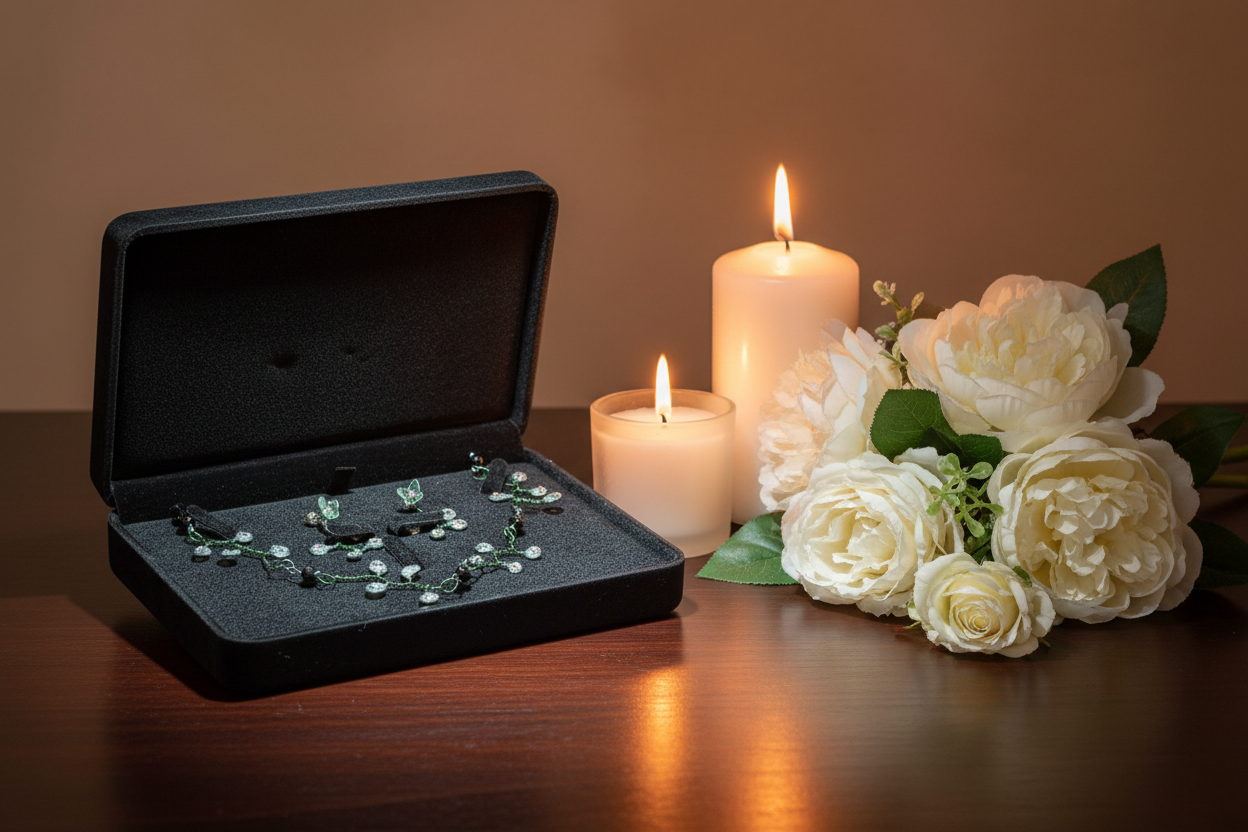 Jewelry set with necklace and earrings in a black jewelry box