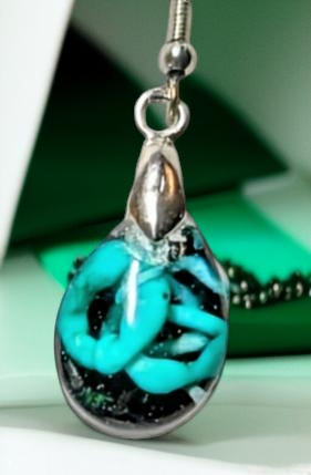 Frozen In Time Teal Aura: Handcrafted Resin Swirl Necklace &amp; Earring Set