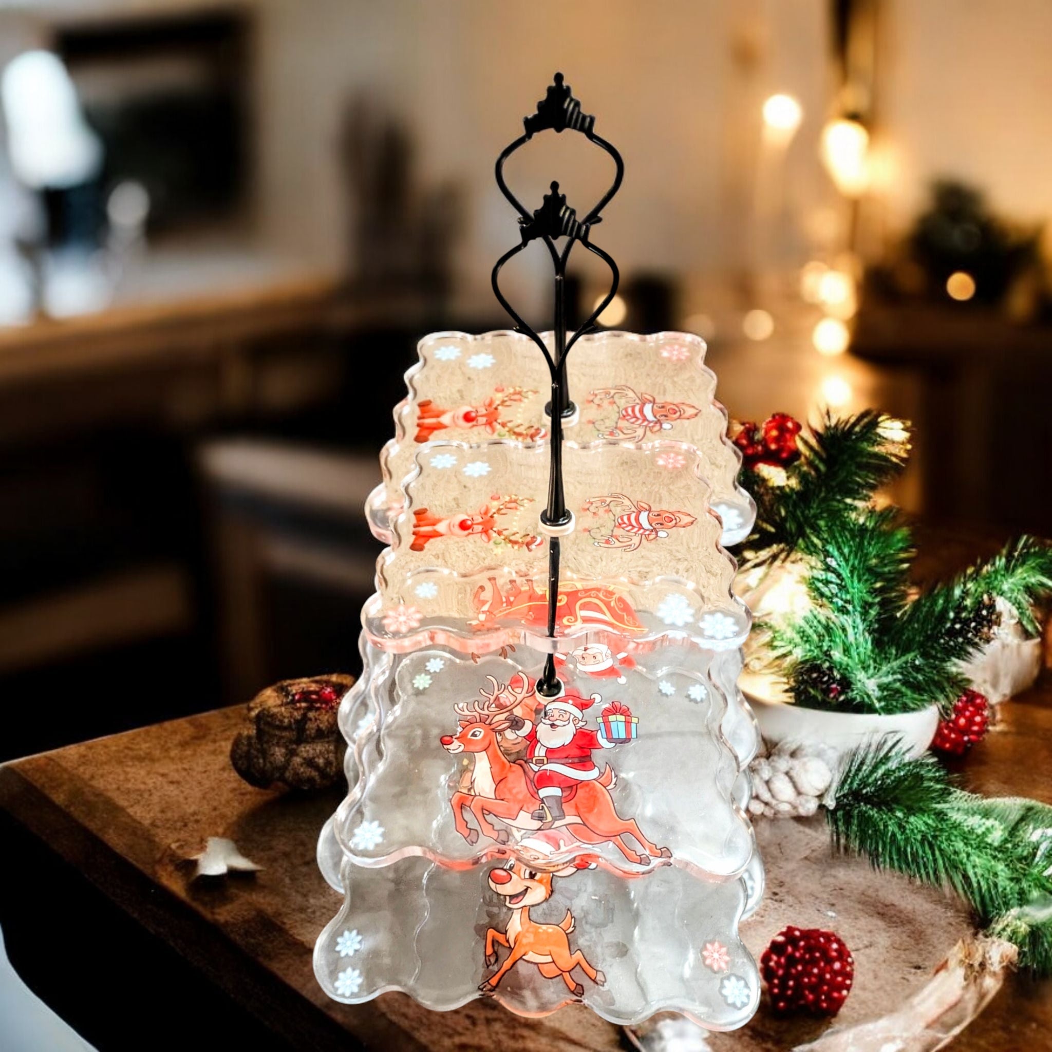 Reindeer games three-tier serving tray