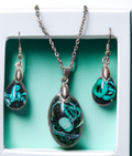 Frozen In Time Teal Aura: Handcrafted Resin Swirl Necklace &amp; Earring Set
