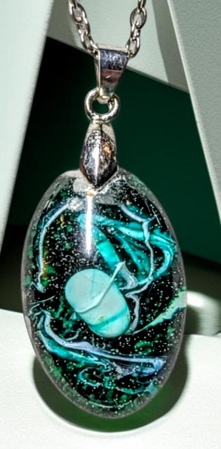 Frozen In Time Teal Aura: Handcrafted Resin Swirl Necklace &amp; Earring Set
